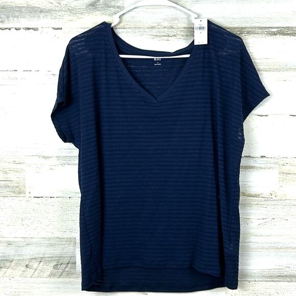 GAP Womens Small Navy Blue Stripe Soft Short Sleeve Lightweight T-Shirt Top NEW - Picture 1 of 6